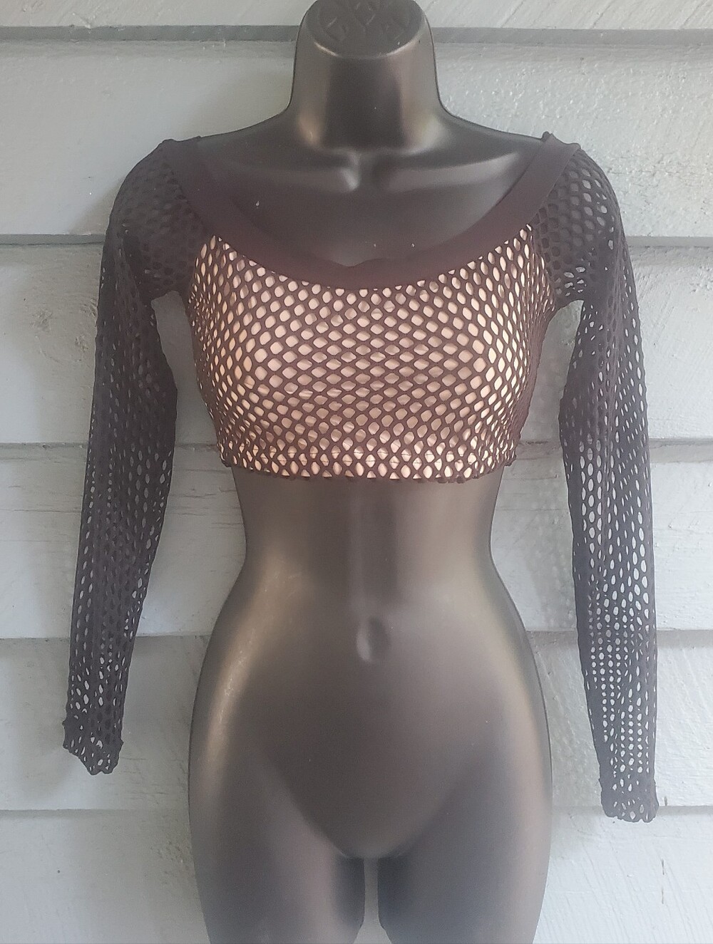 Black Fishnet Long-Sleeve Crop Top